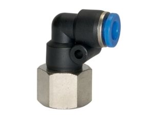 Złączka pneumatyczna wtykowa kątowa R 3/8 GW do węża fi 8 mm, tworzywo sztuczne