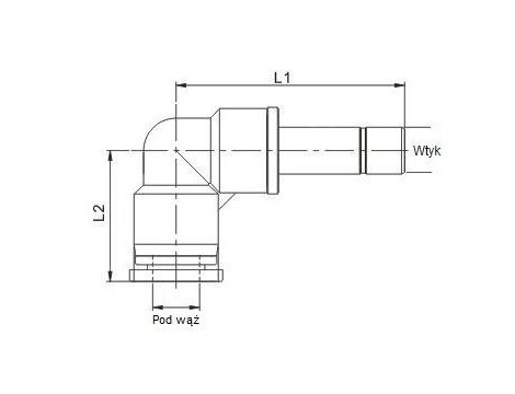 Kolanko pneumatyczne wtykowe kątowe wtyk 10 mm do węża fi 8 mm, tworzywo sztuczne - 2