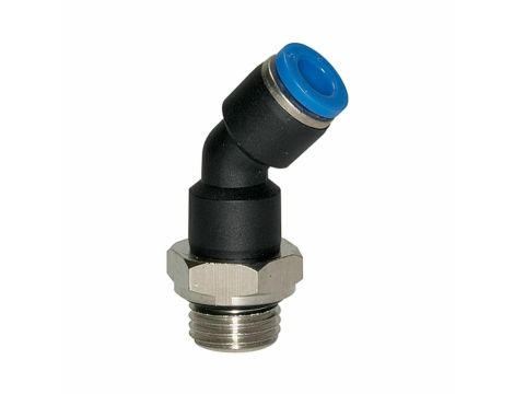 Złączka pneumatyczna wtykowa kątowa 45° G 1/8 GZ do węża fi 10 mm, tworzywo sztuczne