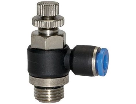 Zawór dławiąco-zwrotny wtykowy do siłownika G 1/4 GZ, do węża fi 10 mm, tworzywo sztuczne - 3