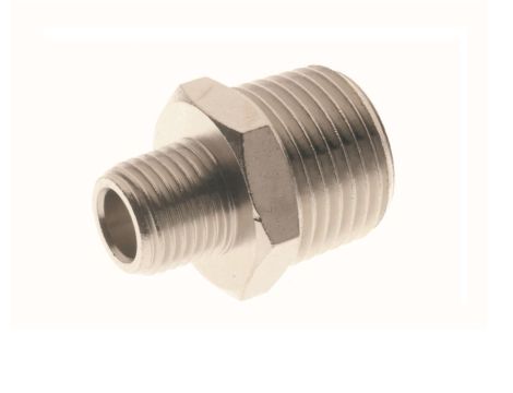 Nypel gwintowany redukcyjny R 3/8 GZ - R 1/2 GZ, redukcja nyplowa, mosiądz niklowany