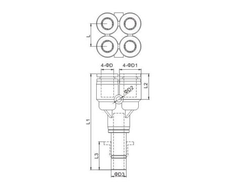 Rozgałęźnik pneumatyczny wtykowy typu Y wtyk 10 mm pod wąż fi 4x6 mm - 2