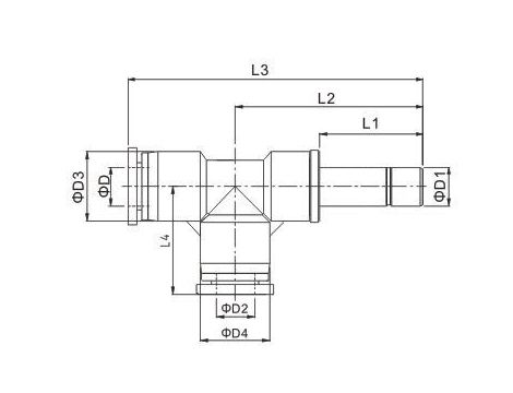 Złączka pneumatyczna wtykowa T wtyk 12 mm pod wąż fi 12 mm, tworzywo sztuczne - 2