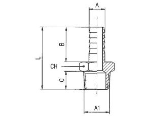 Króciec gwintowany choinka do węża fi 10 mm R 1/2 GZ, mosiądz niklowany, gwint stożkowy - image 2