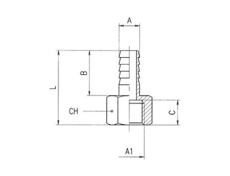 Króciec gwintowany choinka do węża fi 12 mm G 1/2 GW, mosiądz niklowany - 2