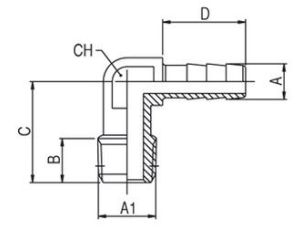 Króciec gwintowany kątowy R 1/4 GZ, choinka do węża fi 9 mm, mosiądz niklowany - image 2