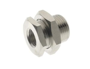 Złączka gwintowana grodziowa G 3/8 GW, M26x1,5 mosiądz niklowany