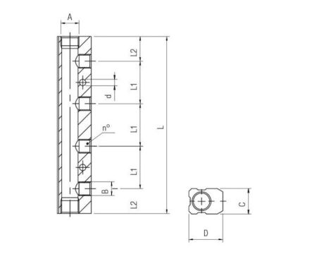 Listwa rozdzielająca gwintowana aluminiowa, kolektor 2 x G 1/2 GW - 2 x G 3/8 GW - 2