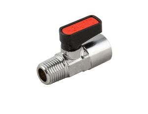 Zawór kulowy Ghilux mini R 3/8 GZ - R 3/8 GW, PN20, gwintowany, mosiądz niklowany, PTFE/NBR