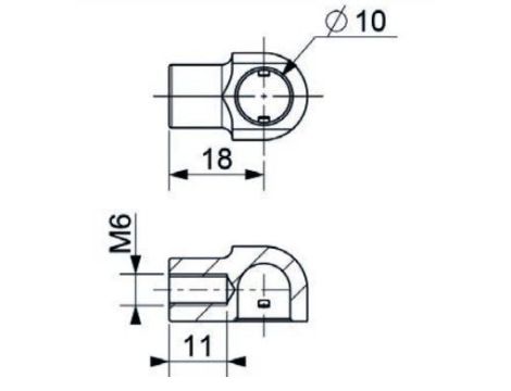 Mocowanie sprężyny gazowej z gwintem M6 gniazdo fi 10 mm, długość 18 mm, do 400N - 2