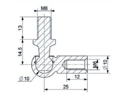 Mocowanie sprężyny gazowej z gwintem M6-M8 przegub kulowy, fi 10 mm, długość 25 mm, do 800N - 2