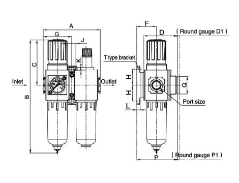Blok przygotowania powietrza G 1/4 GW do 10 bar, regulacja 1,5-9 bar, 5 um
