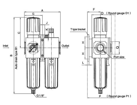 Blok przygotowania powietrza G 3/8 GW do 10 bar, regulacja 1,5-9 bar, 5 um - 3