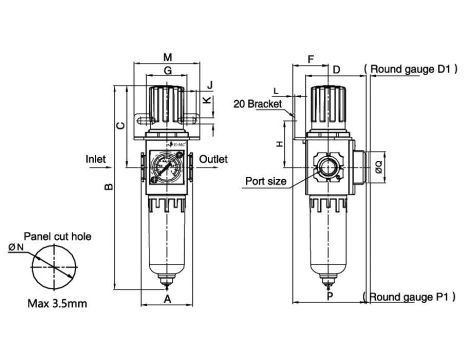 Filtroreduktor G 1/8 GW do 10 bar, regulacja 1,5-9 bar, 5 mikronów