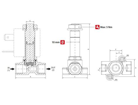 Zawór elektromagnetyczny membranowy 2/2 NC, G 1/8, FKM, 0-25 bar, DN2, 220V AC - 3