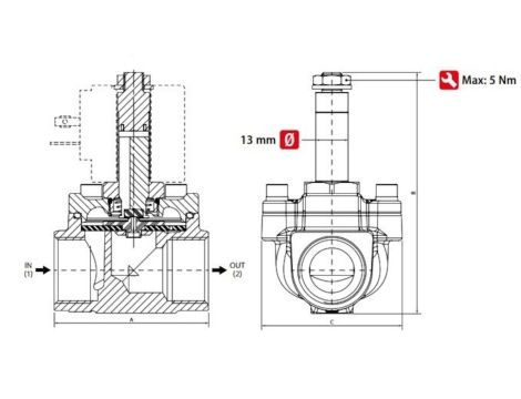 Zawór elektromagnetyczny membranowy 2/2 NC, G 1, FKM, NC, 0-25 bar, DN25, 230V AC, stal nierdzewna - 5