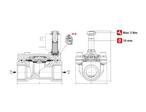 Zawór elektromagnetyczny membranowy 2/2 NC, G 1/2, FKM, NC, 0,15-25 bar, DN14, 24V DC, stal nierdz. - image 2