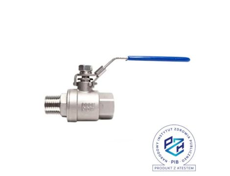 Zawór kulowy gwintowany Flowmatik R 1 GW - R 1 GZ PN63, 2-elementowy, PTFE, stal 316, z blokadą