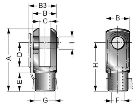 Końcówka widełkowa M6x1do siłownika pneumatycznego D12-16, ISO6432 - 2
