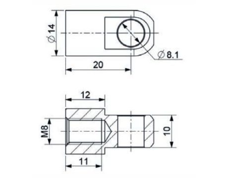 Mocowanie sprężyny gazowej z gwintem M8 ucho fi 8,1 mm, długość 20 mm - 3