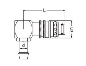 Króciec do form wtryskowych DN8 typ RPL, kątowe 90 stopni do węża fi 6 mm, bez zaworu - image 2