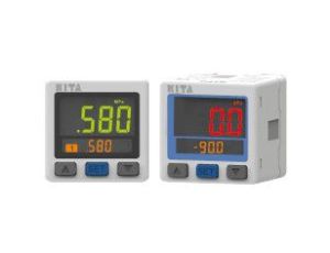 Manometr elektroniczny cyfrowy -1/+1 bar, G 1/8 GZ - M5 GW, 2xPNP/4-20 mA aksjalny, kabel 2m