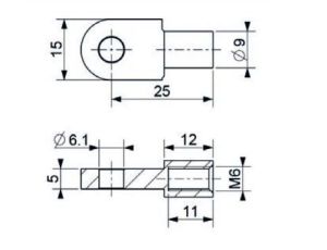 Mocowanie sprężyny gazowej z gwintem M6 ucho fi 6,1 mm, długość 25 mm - image 2