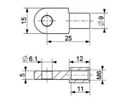 Mocowanie sprężyny gazowej z gwintem M6 ucho fi 6,1 mm, długość 25 mm - 2