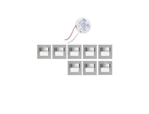 6x oprawa schodowa Skoff Tango ciepła 3000K + zasilacz 15W do puszki fi60 10V DC + 2x oprawa schodowa Skoff Tango z czujnikiem r