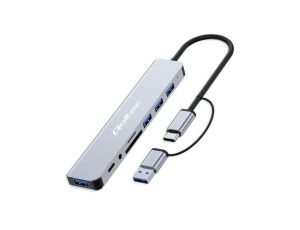 Qoltec Hub Adapter 8w1 USB-C/USB USB-C 4xUSB SD/TF card JACK 3.5mm TRRS
