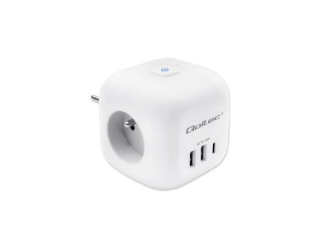 Qoltec Kostka zasilająca przedłużacz 6w1 z podświetlanym włącznikiem 3x AC 2x USB 1x USB-C PD 20W Biała
