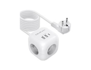 Qoltec Kostka zasilająca przedłużacz 6w1 z podświetlanym włącznikiem 3x AC 2x USB 1x USB-C PD 20W Biała Kabel 2m