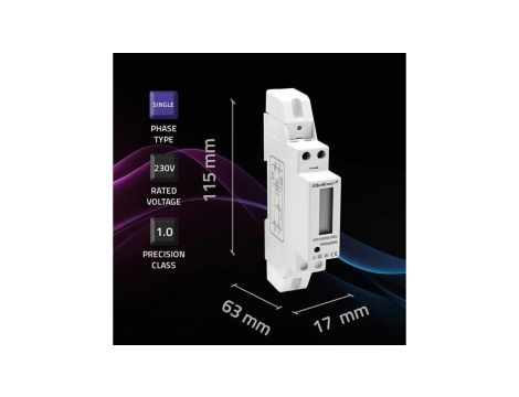 Qoltec Jednofazowy elektroniczny licznik miernik zużycia energii na szynę DIN 230V 30A LCD 1P