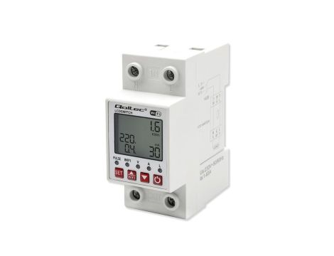 Qoltec Przekaźnik 63A na szynę DIN z licznikiem energii elektrycznej Timer Tuya Wi-Fi LED