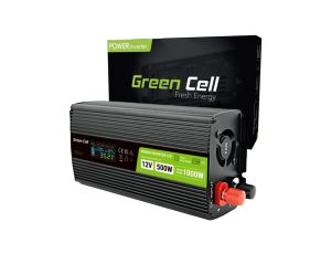PRZETWORNICA NAPIĘCIA Green Cell PowerInverter LCD 12V -igt/br 230V 500W/1000W CZYSTA SINUSOIDA