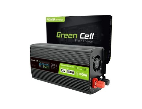 PRZETWORNICA NAPIĘCIA Green Cell PowerInverter LCD 12V -igt/br 230V 500W/1000W CZYSTA SINUSOIDA