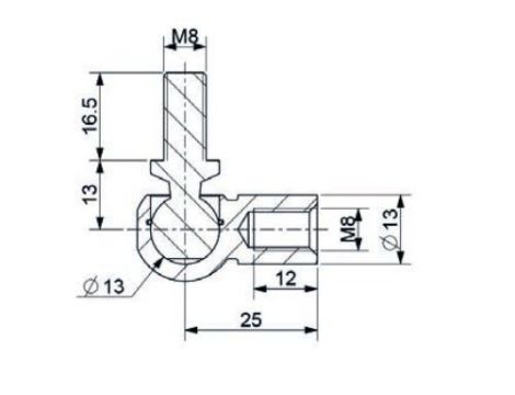 Mocowanie sprężyny gazowej z gwintem M8-M8 przegub kulowy, fi 13 mm, długość 25 mm, do 1200N - 2