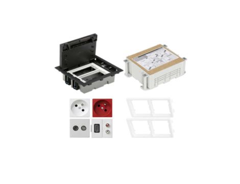 KONTAKT SIMON FLOOR BOX puszka podłogowa 1x gniazdo pojedyncze z/u + 1x RTV-SAT + 1x DATA z/u + 1x HDMI + 1x głośnikowe + kaseta