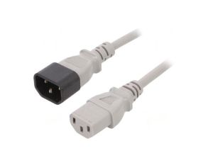 Kabel: 3x1mm2, IEC C13 żeński,IEC C14 męski, 1,8m, 10A LT-602+501 H05VV-F 3X1.0 GRY 1.8M