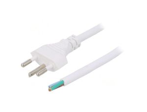 Kabel: 3x1mm2, przewody,SEV-1011 (J) wtyk, 5m, 10A LT-313 H05VV-F 3X1.0 WHT 5M END CUT