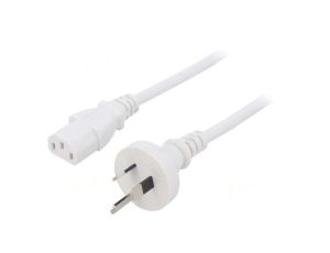 Kabel: 3x1mm2, AS/NZS 3112 (I) wtyk,IEC C13 żeński, 3m, 10A LT-423+501 H05VV-F 3X1.0 WHT 3M