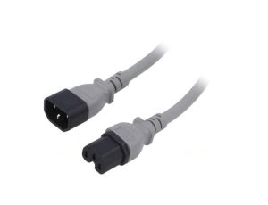 Kabel: 3x14AWG, IEC C14 męski,IEC C15 żeński, 3m, 15A LT-602+545 SJT 14/3 105C GRY 3M