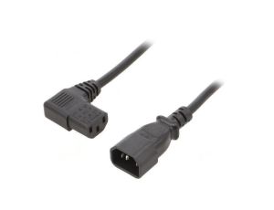 Kabel: 3x1mm2, IEC C13 żeński kątowy prawy,IEC C14 męski LT-602+511R H05VV-F 3X1.0 BLK 3M