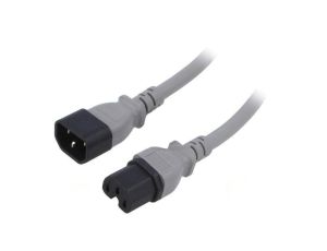 Kabel: 3x14AWG, IEC C14 męski,IEC C15 żeński, 1,8m LT-602+545 SJT 14/3 105C GRY 1.8M