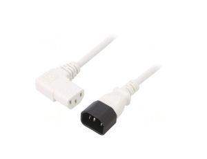 Kabel: 3x0,75mm2, IEC C13 żeński kątowy prawy,IEC C14 męski LT-602+511R H05VV-F 3X0.75 WHT 1M
