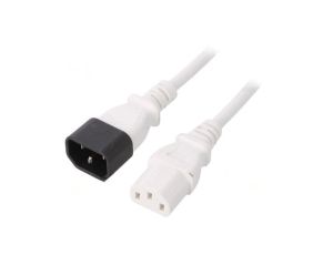 Kabel: 3x0,75mm2, IEC C13 żeński,IEC C14 męski, 1m LT-602+501 H05VV-F 0.75/3C WHT 1M
