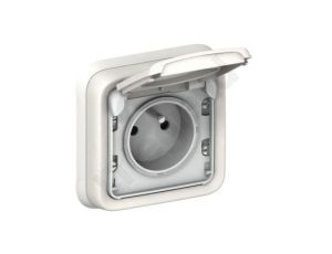 PLEXO55 Gniazdo z klapką z/u P/T białe/ecru 069870