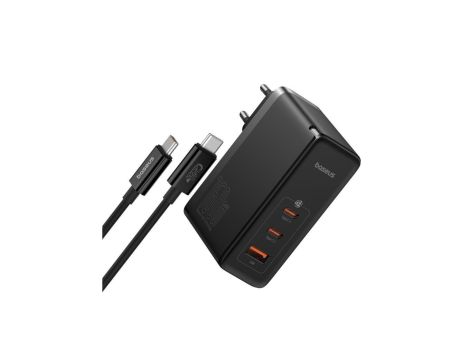 Ładowarka sieciowa GaN Baseus GaN5 Pro 2x USB-C / USB-A 160W - czarna + kabel USB-C - USB-C 240W - c