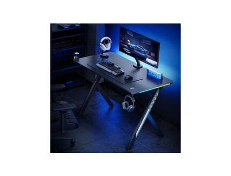 Biurko gamingowe NanoRS, czarne z uchwytem na słuchawki i kubek, podświetlenie RGB, max. 75kg, wymiary 1200x600x750mm, RS102
