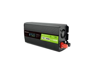 Przetwornica napięcia Inwerter z wyświetlaczem LCD 12V / 230V czysty SINUS 500/1000W z gniazdem Schuko Green Cell